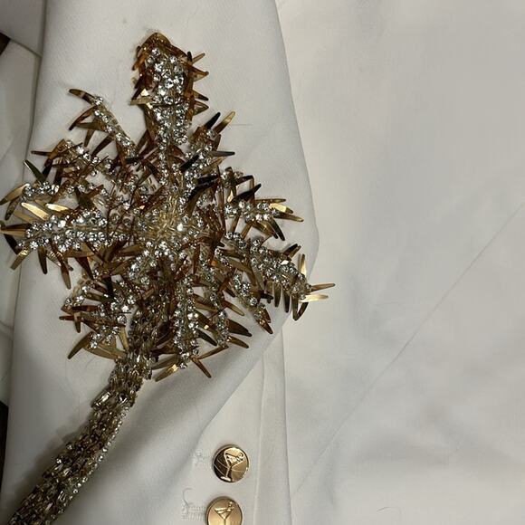 Retrofete White Cropped Blazer Palazza Embellished Rare Small Retails $895 - Picture 13 of 15